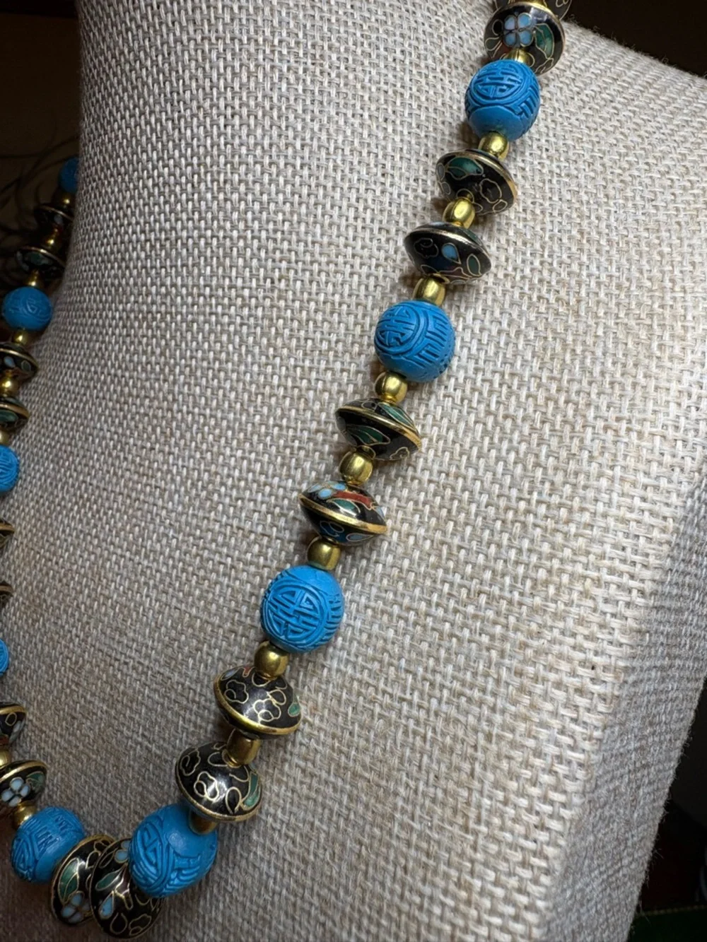 Blue Cinnabar & Cloisonné Necklace 18’ ✨